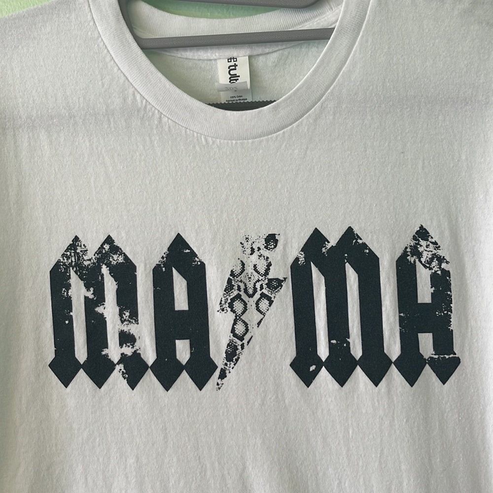 Tultex 202 MAMA Black & White Lightning Bolt Rock Look Graphic Print T-Shirt. M. - Picture 9 of 11